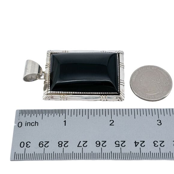 Vintage Sterling Silver 925 Large Rectangular Onyx Pendant - Picture 7 of 7